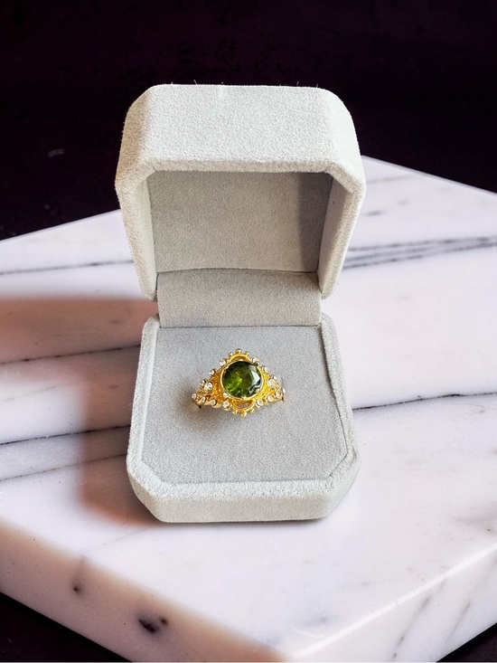 Jewelry - Gold Ring with Green Crystal and Accent Stones